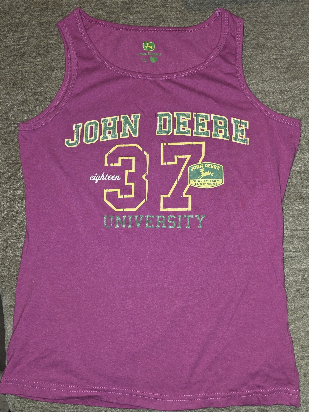 John Deere Women's Purple-Pink Tank with '37 University' Graphic Large